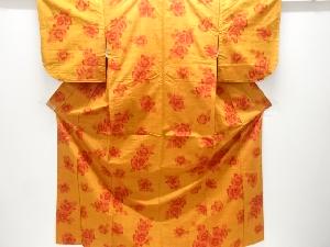 花模様織り出し手織り紬単衣着物